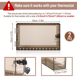 Wenqik 2 Pieces Universal Thermostat Lock Box with Key, Large Transparent Thermostat Guard Cover for Wall-Mounted Units 7.8 x 4.7 x 2.2 Inches or Smaller