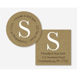 Kraft Initial Return Address Stickers, Wedding Invitation Return Address Labels, Monogram Return Address Labels (#461-KR)
