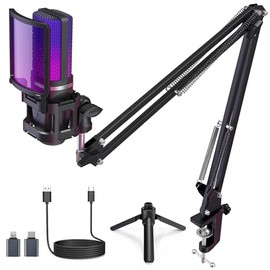 Gaming USB-Mikrofon, Geruschunterdrückung, Kondensatormikrofon, RGB-Mikrofon mit Stummschaltung, Verstrkung, Überwachung, Galgenarm, Pop-Filter für...