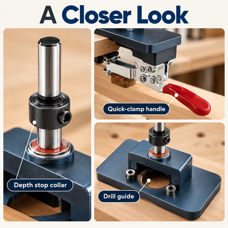 35mm Concealed Cabinet Hinge Drilling Jig with Adjustable Edge Guide,