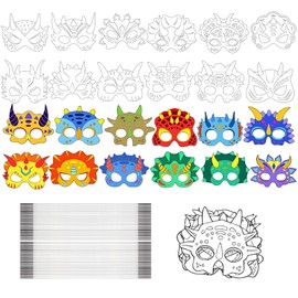 ZXJLWR Pack of 24 Masks for Painting, Children, Dino Mask, Crafts, Children's Birthday, DIY Dinosaur Masks for Colouring for Children's Party, School and Creative Activities (12 Models)