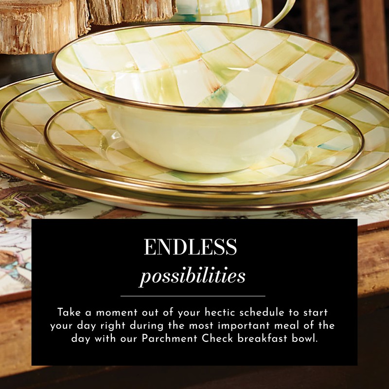 MACKENZIE-CHILDS Parchment Check Enamel Breakfast Bowl, Single Cereal Bowl
