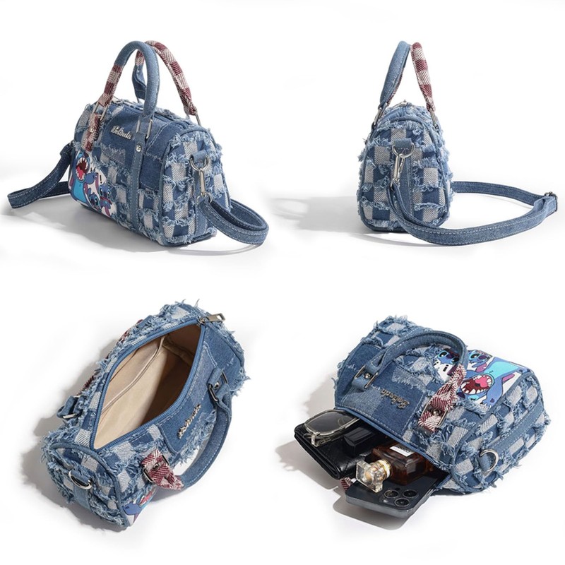 Lyomied Cartoon Womens Purses and Handbags, Blue Denim Shoulder Bag