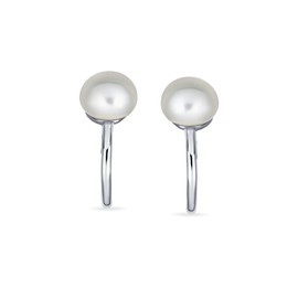 Minimalist Spiral Wire 2 White Freshwater Cultured Pearl Cartilage Ear Cuff Earrings For Women .925 Sterling Silver