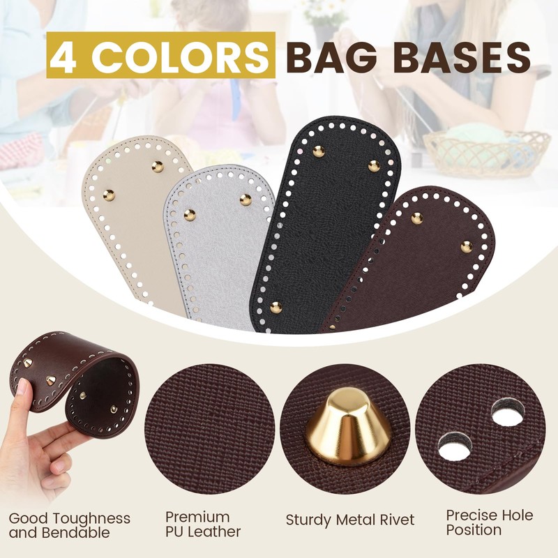 Dawitrly 4+8 PCS Bag Bases for Crochet with Purse Handles