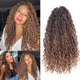 Xtrend 8 Packs Ombre Curly Faux Locs Crochet Hair 14 Stands/Pack 14 Inch Bohemian Goddess Locs Crochet Hair River Faux Locs Synthetic Braids Hair Extensions T27#