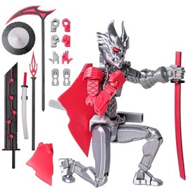 (Assembly Completed Dummy 20 Action Figure, 8.1 inches, Strong Magnetic Accessories, 8 Types of Weapons 3D Printed Robot Multi-Jointed Movable，Oni Warrior Series（Bright Silver）