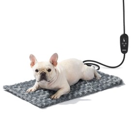 Petace Adjustable Temperature Heated Cat Bed & Dog Heating Pad with Timer, Chew-Resistant Cord, Thick and Soft Cover, Indoor Pet Heating Pad, 27.5" x 15.7"