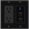 Wall Plate City [3 Ports] 2 CAT6 USB-3 Black Wall Plate with 15A Power Outlet