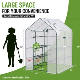 WORKPRO Greenhouse, 56” x 56” x 77” Heavy Duty Walk in Greenhouses for Outdoors with Screen Windows, Thicken PE Cover, 3 Tier 8 Shelves Portable Green House Kit for Patio, Backyard and Porch