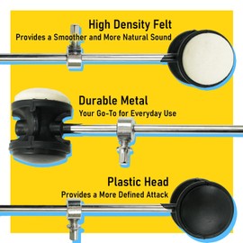 Stage Rocker Dual Surface Bass Drum Beater, Felt & Plastic Heads, Fits Most Pedals, Heavy Enough to Provide Proper Force, Great Replacement for Your Old One