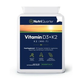 NutriQuarter Vitamin D3 & K2 – 3000 IU D3 & 100 µg K2 MK-7 – Supports Bone & Immune Health – 90 Vegetarian Capsules – UK Made