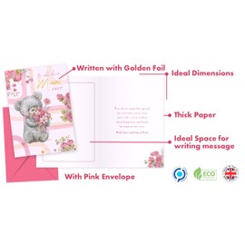 Giftinghouse A5 Foiled Mothers Day Card with Envelope - Mum Birthday Card - Luxury Mothers Day Cards for Mum from Daughter and Son - Made in UK (1 PACK)