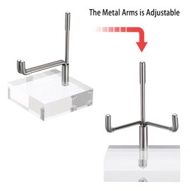 BTSKY Small Size Adjustable Silver Metal Arm Display Stand Easel with Square Acrylic Base, Display Holder for Geodes Rock Mineral Agate Fossil Coral Coin