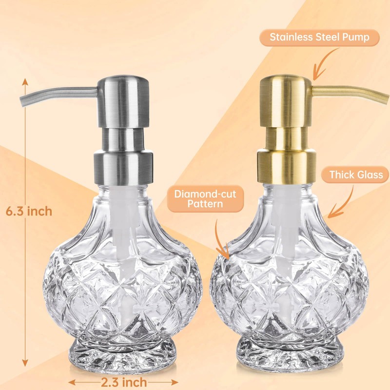Glass Soap Dispenser Bathroom Hand Soap Dispenser with Stainless Steel