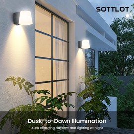 SOTTLOT Outdoor Light Fixture, AC/Solar Hybrid Charging Porch Light Outdoor Dimmable, 3 CCT, PIR Motion Sensor, 1000LM Outdoors Sconce Lights Waterproof for Patio Front Door Entryway, White,1pcs