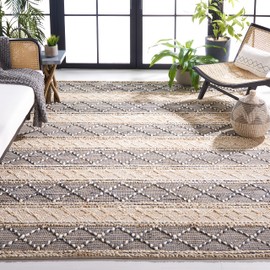 SAFAVIEH Natural Fiber Collection Area Rug - 6' Square, Natural & Grey, Flat Weave Farmhouse Moroccan Boho Tribal Rustic Jute & Wool, Ideal for High Traffic Areas in Living Room, Bedroom (NF375A)