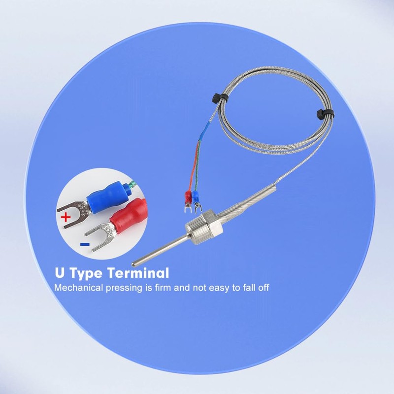 CGELE K-Type Thermocouple Temperature Sensors NPT 1/2"(5×50MM)0~600℃，2M/6.6Ft Wire Probe Length