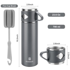 Stainless Steel Thermo 700ml/23.7oz Vacuum Insulated Bottle with Cup for Coffee Hot Drink and Cold Drink Water Flask.(Gray,Single)