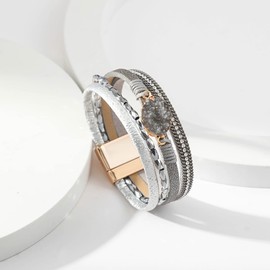 Leather Cuff Bracelets for Women Multilayer Leather Wrap Bracelets Clasp Bangle Bracelet for Men Bohemian Wristband Jewelry Gift