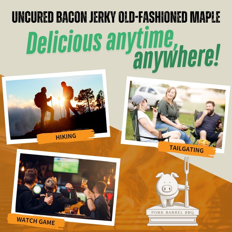 Pork Barrel BBQ Old-Fashioned Maple Bacon Jerky - Uncured Snacks,