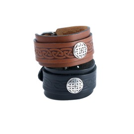 Biddy Murphy Jewelry Lee River Leather Men’s Celtic Leather Bracelet Brown Cuff & Buckle Irish Made