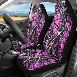 Poceacles Camo Car Seat Covers Full Set Universal Fit Car Pink Forest Hunting Camouflage Automotive Front Seat Cover Set of 2 High Back Bucket Seat Protector for Car, SUV, Truck or Van