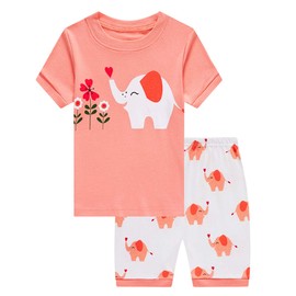 Popshion Baby Girl Clothes Kids Short Sets Pjs 100% Cotton Toddler Summer Outfits Sleepwear 2pcs Elephant182 4T