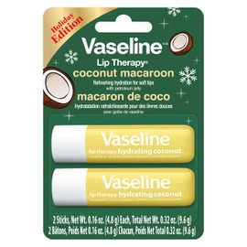 Vaseline Lip Therapy Holiday Edition Coconut Macaroon, Refreshing Hydration with Petroleum Jelly, 2 Pack with 4 Sticks, 0.16 oz Each