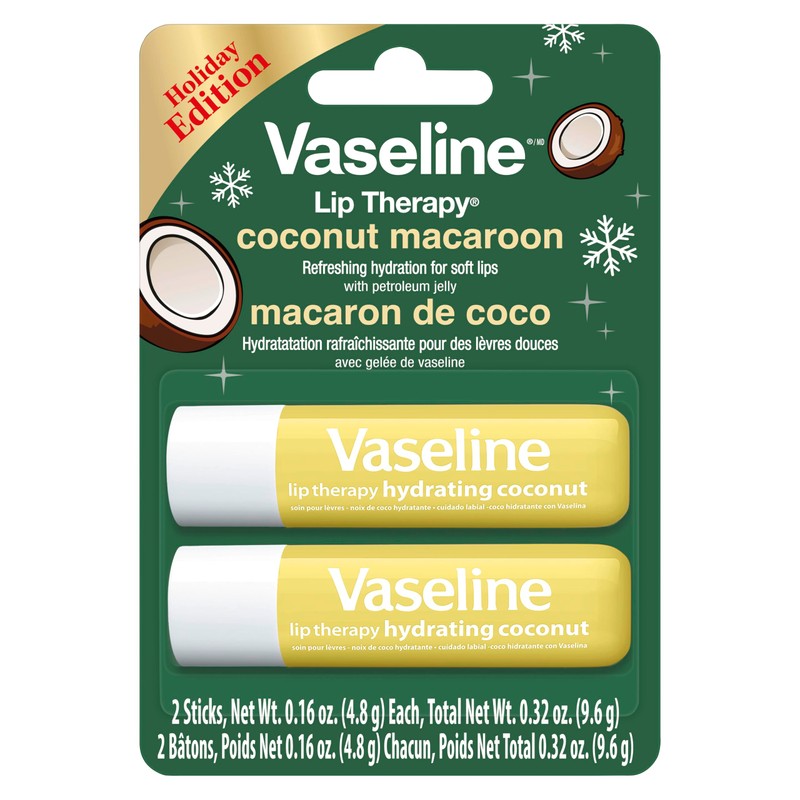 Vaseline Lip Therapy Holiday Edition Coconut Macaroon, Refreshing Hydration with