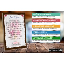 schilderkreis24 - Wooden Sign "Liebe Mama Danke Für Jeden Moment Gespräche Liebe Wärme" Gift for Mother's Day Wall Decoration 28 x 19 cm