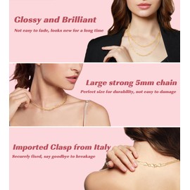 Eterjew 5mm Real 14K Plated Gold Paperclip Chain Necklace for Women, Gold Necklace for Women, Womens Necklaces 24 Inch