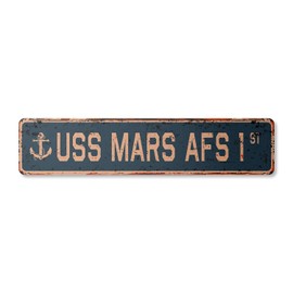 USS Mars AFS 1 Vintage Plastic Street Sign us Navy Ship Veteran Sailor Gift | Indoor/Outdoor | 18" Wide