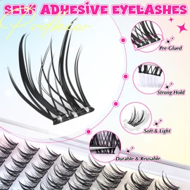 PVDKIW Self Adhesive Eyelashes Manga Self Adhesive Lash Clusters Natural Pre Glued Eyelashes Clusters Wispy Press on Lashes No Glue Needed C Curl Cluster Eyelash Extensions Reusable 10-16mm