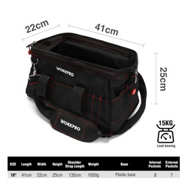 WORKPRO 16-inch Close Top Wide Mouth Tool Storage Bag with Water Proof Rubber Base, W081022A, 16"