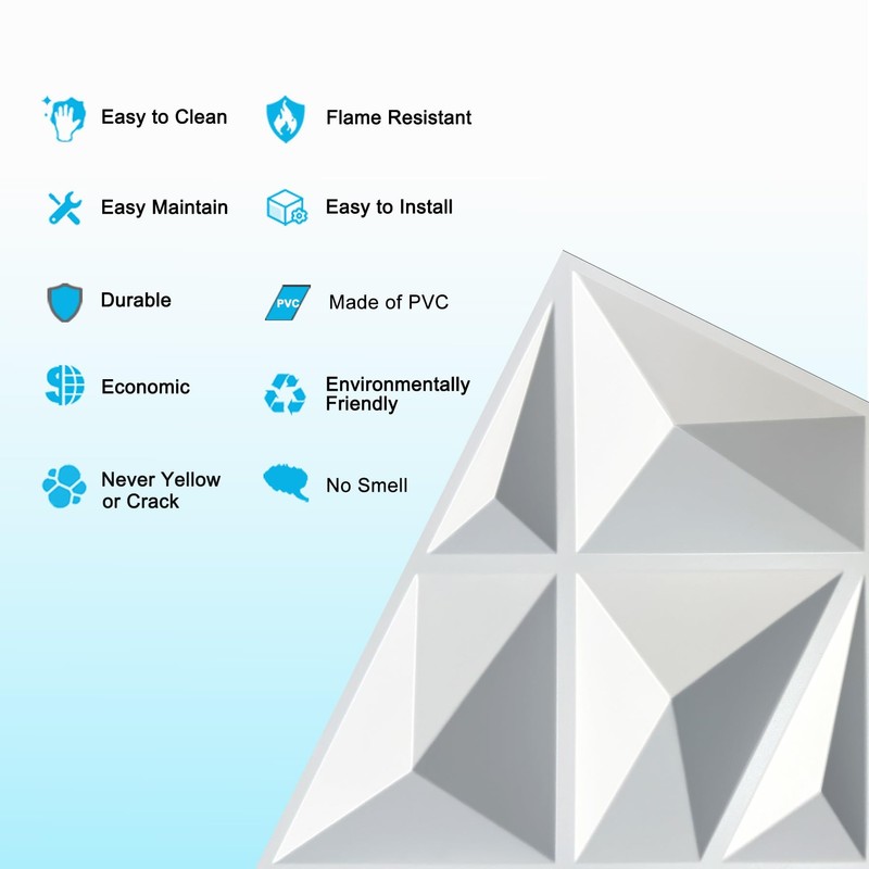 MIX3D 33 Pack 3D Wall Panels, Modern Diamond Textured Design
