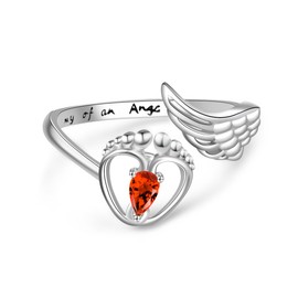 YMHOP Mommy of an Angel Ring Sterling Silver Angel Wings Teardrop CZ Created Birthstone Jewelry Sympathy Gift Stillborn Ring Gift for Women Mother Mom Adjustable Size (07-July)
