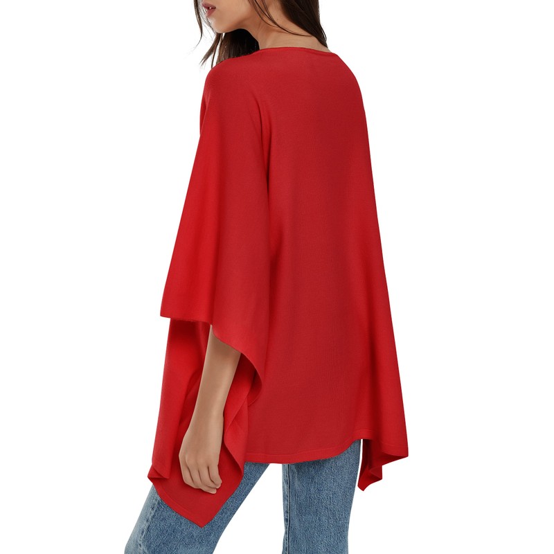 PULI Women's Pullover Poncho Elegant Viscose Knitted Loose Fitting Poncho