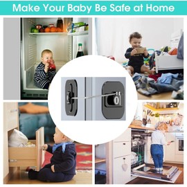 Refrigerator Lock with Key- Heavy Duty Combination Fridge Lock, Child/Baby Proofing Tool for Cabinets, Closets, Drawers, Window and More, Easy Install and Use (Black-2 Pack)