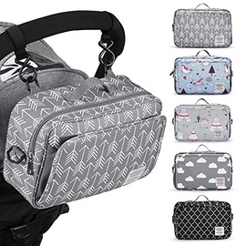 Universal Stroller Caddy Accessories All-in-One Baby Organizer with Insulated Pocket,Capacity for Diapers, Toys & Snacks, Dark Gray