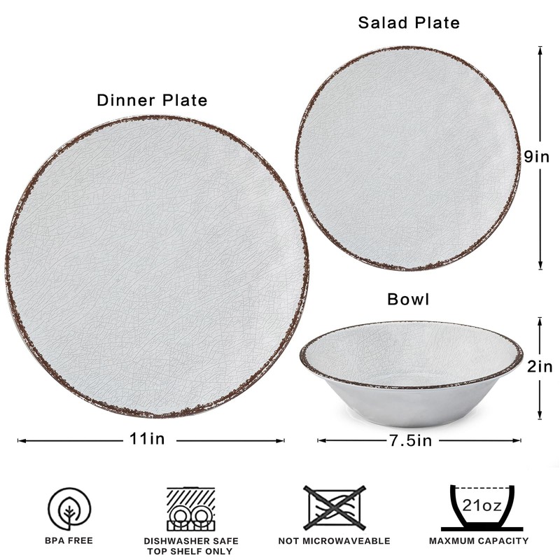 LEHAHA Farmhouse White Melamine Plates and Bowls Set, White dishes