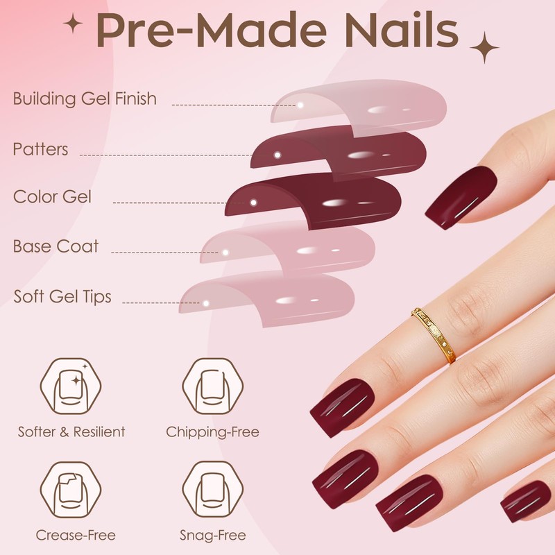 MELLIEX 280 Stück Press on Nails Mittel Quadratische Weinrot Nägel