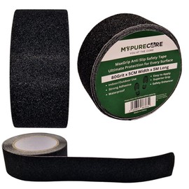 MYPURECORE Anti Slip Tape Black | 80 Grit, 5m x 5cm Grip Tape for Decking, Stairs, Outdoor Steps and Ramps | Durable Safety Tape for Anti Slip Stair Treads, Decking Strips, Indoor & Outdoor Use
