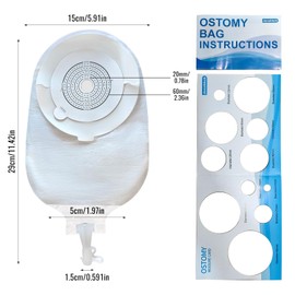 Jenshhch 20PCS One-Piece Urostomy Bag Drainable Pouches with Measure Card, Anti-Backflow System Urostomy Supplies with Drain Valve Closure for Urostomy Stoma Drainable 15-60mm Care Cut-to-Fit