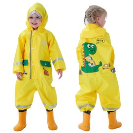 Fewlby Rain Suit Kids Puddle Suit, All in One Waterproof Overall Boys Girls Muddy Suit Toddler Hooded Raincoat Cartoon Rainwear, 7-9 Years XL Size