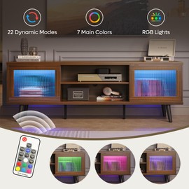 Bestier TV Stand for 75 Inch TV, 63” LED Entertainment Center with Sliding Acylic Doors, Mid Century Modern TV Console with Storage Shelves, Media Console Table for Living Room Bedroom - Walnut