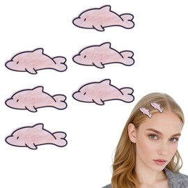 6 Pcs Cute Pink Dolphin Hair Clips Line Cartoon Fish Metal Barrette Non Slip Mini Bangs Headwear for Women Beachy Styling Clip Boho Hairstyle Decorative Accessories