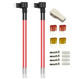 KILIGEN 12V/24V Micro 2 Dual Port Fuse Tap Circuit Addition 2 Pieces, Dual Wire Harness with Micro 2 Piggyback Blade Fuse Holder, Micro 2 (5A/10A) Fuses and Fuse Pullers 4 Pieces