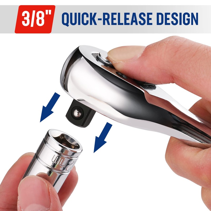 WORKPRO 3/8-Inch Drive Ratchet Wrench, 72-Tooth Reversible Ratchet, Quick-Release 3/8