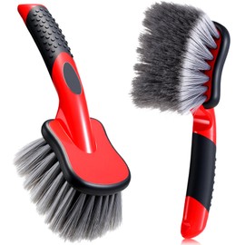 LemonRoad 2 Pack Car Wash Brushes Wheel and Tire Brush for Car Detailing Soft Bristle Cleaning Brush Short Handle Tire Cleaner Tool Auto Cleaning Supplies for Rim Carpet Truck SUV Moto RV Motorcycle